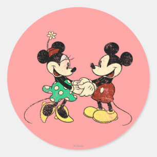 Sticker Rond Mickey & Minnie VINTAGE