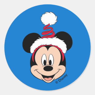 Sticker Rond Mickey Mouse   Casquette de Noël mignon