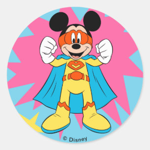 Sticker Rond Mickey Mouse   Super Héros Mignon