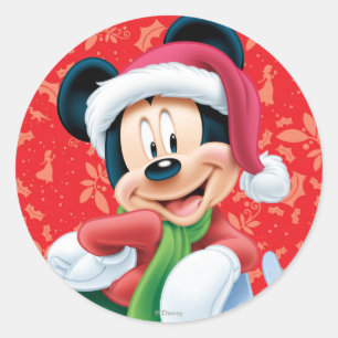 Sticker Rond Mickey Mouse sur flocon de neige