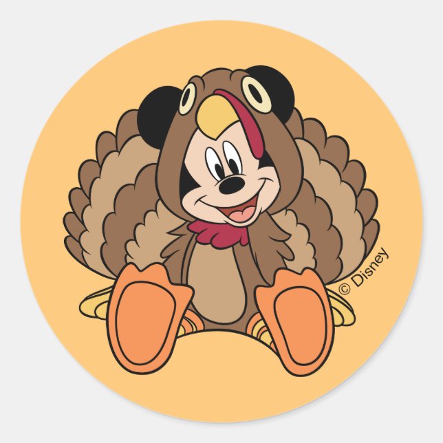 Sticker Rond Mickey Mouse Thankesgiving Turquie (Devant)