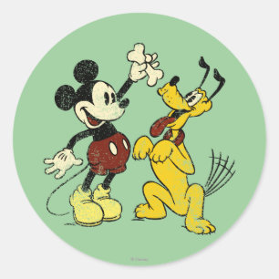 Sticker Rond Mickey & ses amis Mickey & Pluto vintage