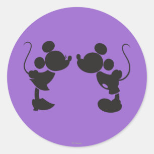 Sticker Rond Mickey Souris et Minnie Silhouette