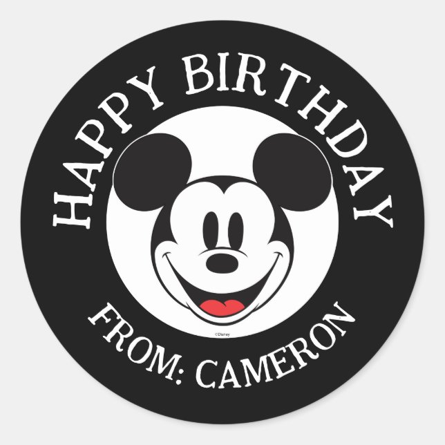 Sticker Rond Mickey Souris | Joyeux anniversaire (Devant)