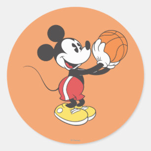 Sticker Rond Mickey sportif Tenant un ballon de basket