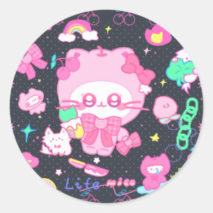 Sticker Rond Mico's Berry Realm : Playful Pat Rose IP avec Limi