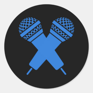 Sticker Rond Microphone à double main bleu
