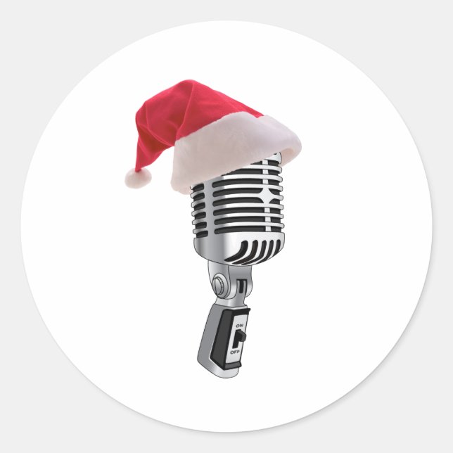 Sticker Rond Microphone père Noël (Devant)