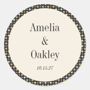Sticker Rond Mid Century Bold Black Gold Floral Mariage personn