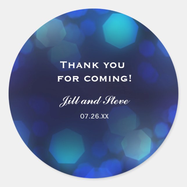 Sticker Rond Midnight Blue Sky Bokeh illuminent Mariage Favor (Devant)
