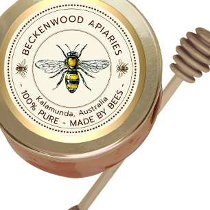 Sticker Rond Miel Abeille Jaune Abeille Bordure Apiary Or