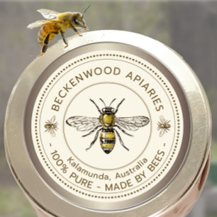 Sticker Rond Miel Abeille Jaune apiculteur Apiary Taupe Bordure