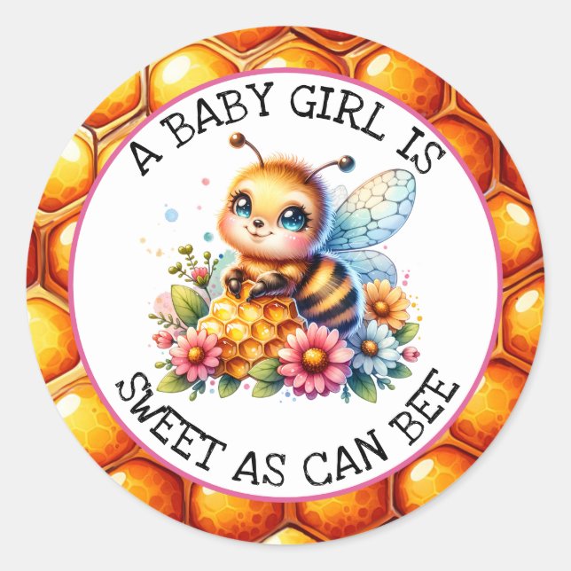 Sticker Rond Miel abeille thème Baby shower de fille (Devant)