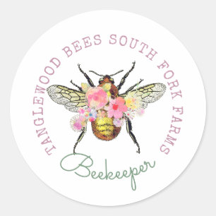 Sticker Rond Miel Artistique Abeille Floral Produits miel Apiar