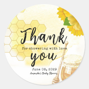 Sticker Rond Miel avec Fleurs et Bee Maman pour être Baby showe