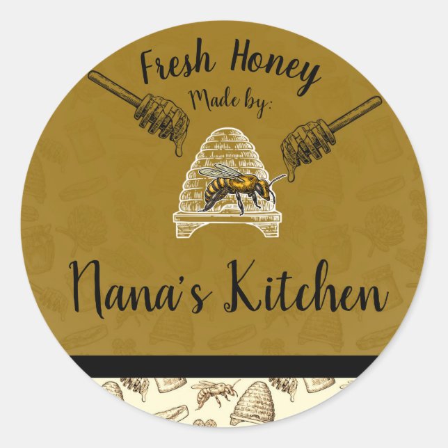 Sticker Rond Miel Bee Beehive Maison Personnalisé Naturel (Devant)