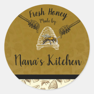 Sticker Rond Miel Bee Beehive Maison Personnalisé Naturel