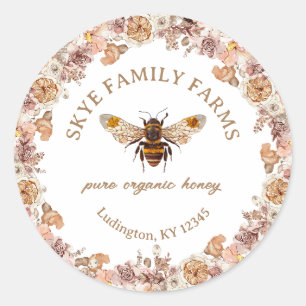 Sticker Rond Miel Biologique Floral Aquarelle d'Abeille