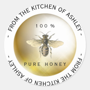 Sticker Rond Miel fait maison circulaire d'abeille de nom de