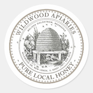 Sticker Rond Miel Vintage Garden Skep Hive avec des petites abe