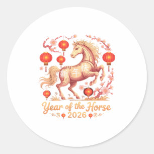 Sticker Rond Mignon 2026 Année du Cheval Cavalier de la Chance 