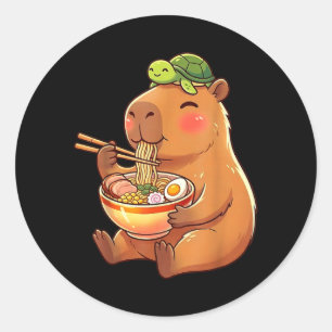 Sticker Rond Mignon Capybara et Tortue Sac à Dos Ramen Kawaii