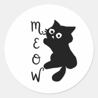 Sticker Rond Mignon Chat Noir Miaou