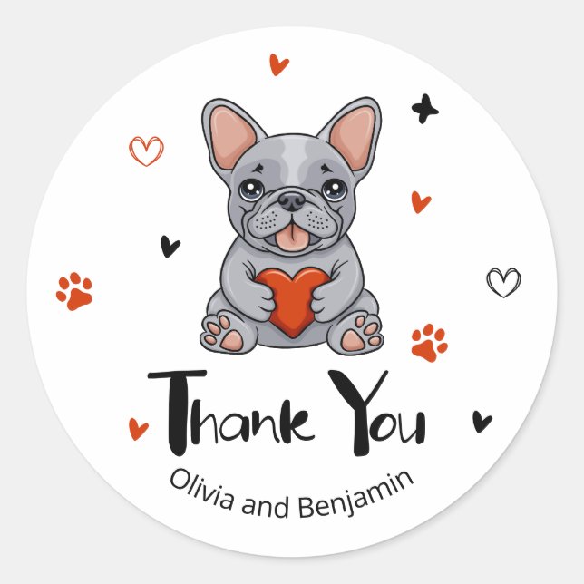 Sticker Rond Mignon Chien Bouledogue Français Capricieux Merci (Devant)