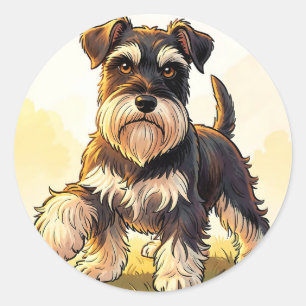 Sticker Rond Mignon chiot schnauzer sel et poivre