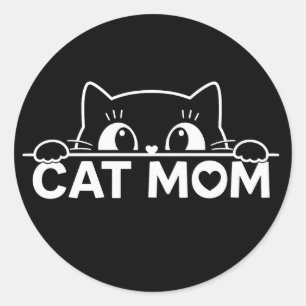 Sticker Rond Mignon design simple femme amateur de chat noir ma