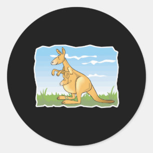 Sticker Rond mignon dessin animé kangourou et bébé