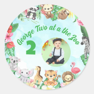 Sticker Rond Mignon Deux au Zoo Animaux de la Jungle Anniversai