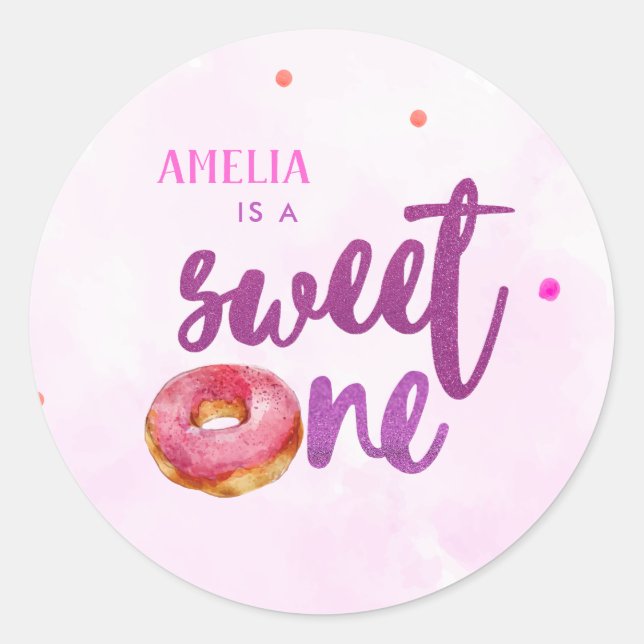 Sticker Rond Mignon Donut douce une fille 1er anniversaire (Devant)