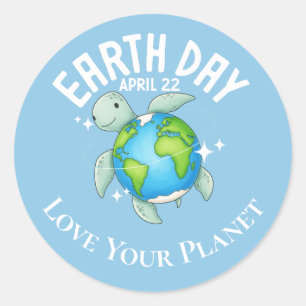 Sticker Rond Mignon Earth Day Tortue Enfants Éco Personnalisé