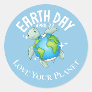 Sticker Rond Mignon Earth Day Tortue Enfants Éco Personnalisé
