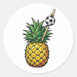 Sticker Rond Mignon Football Tropical Ananas Été Sport Autocoll