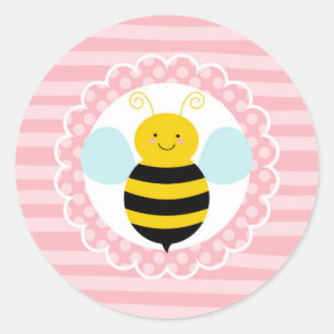 Sticker Rond Mignon gaffez l'abeille - jaune rose