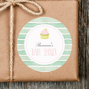 Sticker Rond Mignon gâteau au matcha avec rayures sauge pour Ba