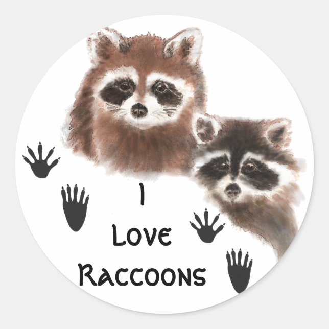 Sticker Rond Mignon, J'aime Raccoon, Citation de la nature anim (Devant)