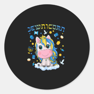 Sticker Rond Mignon Jewnicorn Licorne Juive Menorah Dreidel Hap