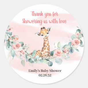 Sticker Rond Mignon Jungle girafe animal Baby shower fille