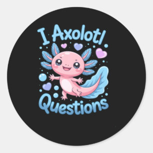 Sticker Rond Mignon Kawaii Axolotl Questions Bleu Et Rose
