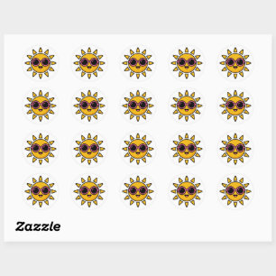 Sticker Rond Mignon Kawaii Soleil Rétro Portant des Lunettes de