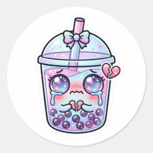 Sticker Rond Mignon Kawaii Triste Boba Milk Tea Pleurant avec H