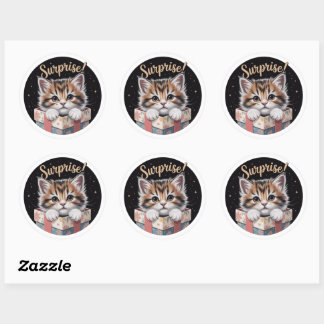 Sticker Rond Mignon Kit de Chat 3D Boîte Cadeau Surprise Annive