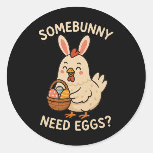 Sticker Rond Mignon Lapin Aux Oreilles De Poulet Somebunny Beso