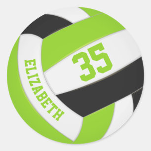 Sticker Rond mignon lime vert noir volleyball personnalisé