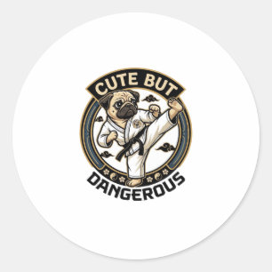 Sticker Rond Mignon mais dangereux pug chien coup de pied de ka