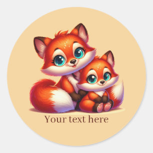 Sticker Rond Mignon Maman bébé renard personnalisable