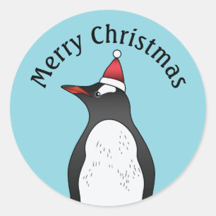 Sticker Rond Mignon manchot Gentoo portant un chapeau de Père N